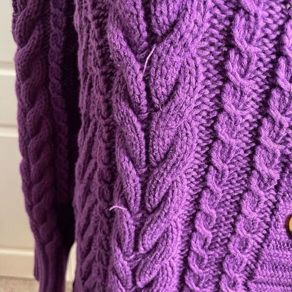 Lands’ End Womens Cable Knit Cardigan XL Petite Purple Royal Varsity Cottagecore - Picture 8 of 12